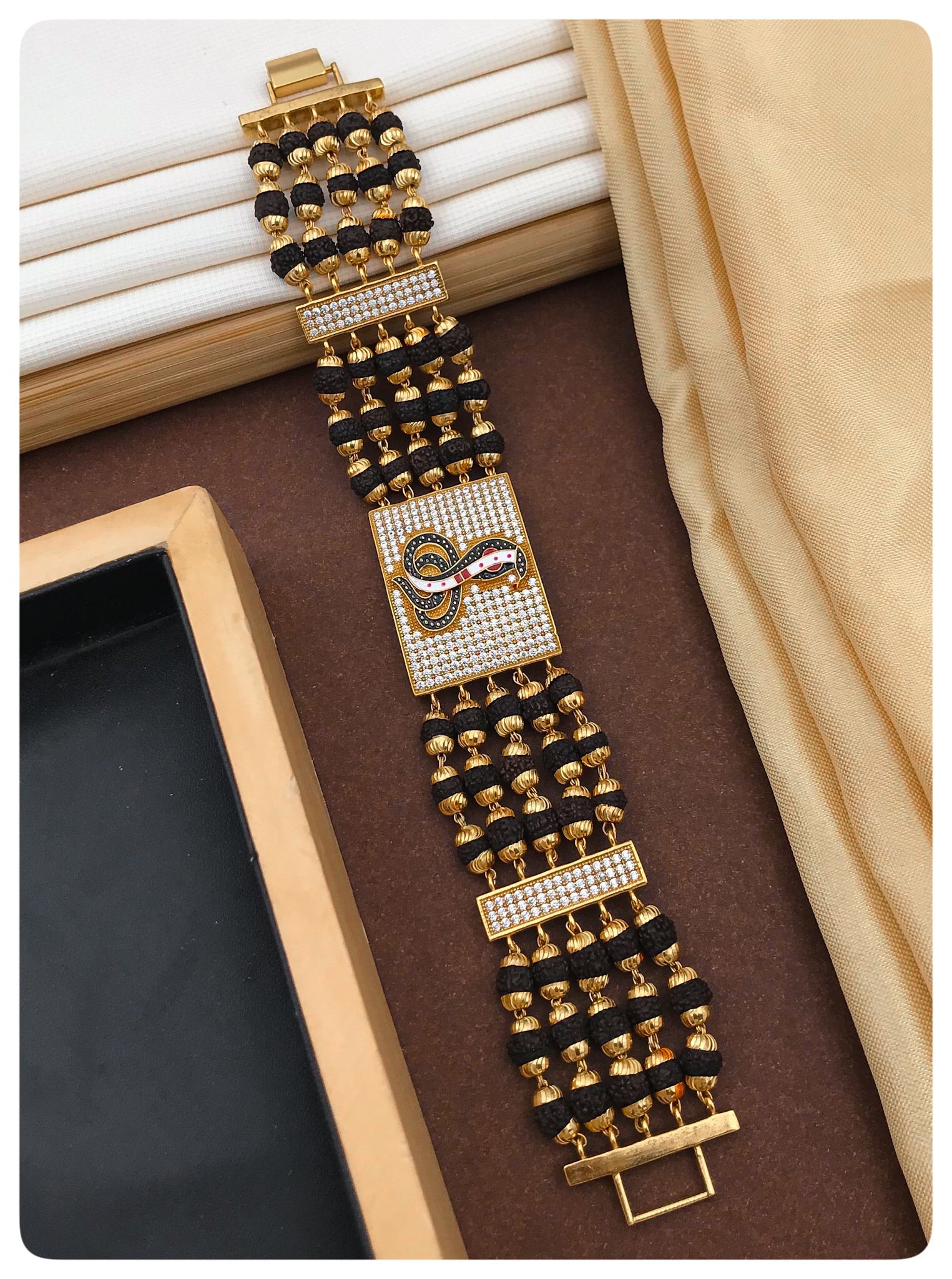 5 Line goga rudraksha bracelet diamonds for men