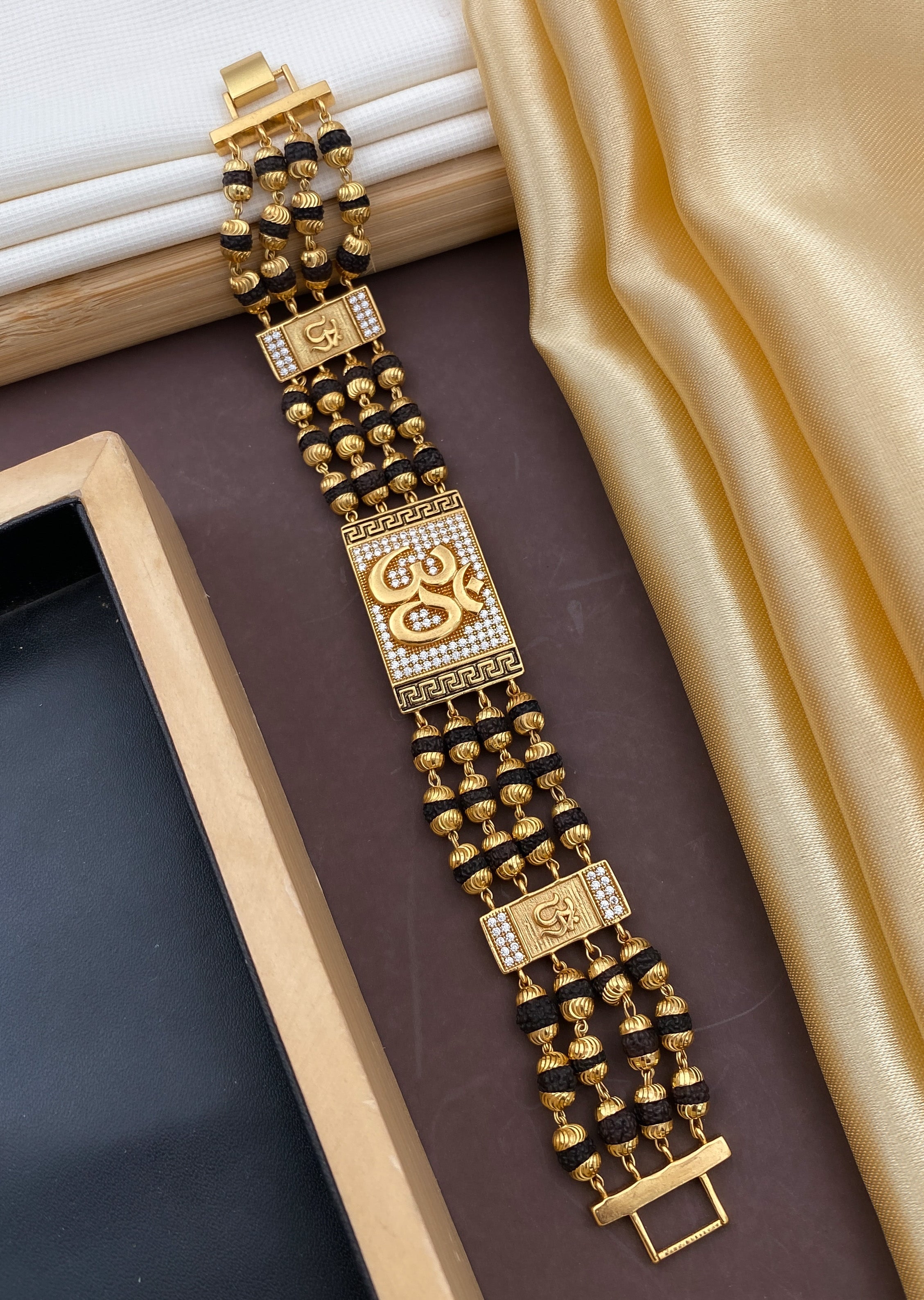 4 Line om rudraksha bracelet diamonds for men