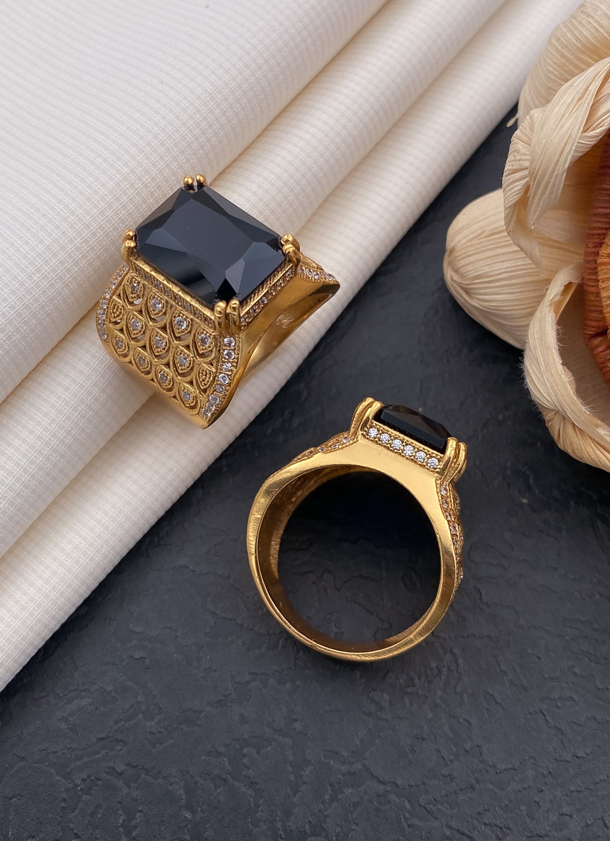 Toran old yellow stone ring diamonds for men