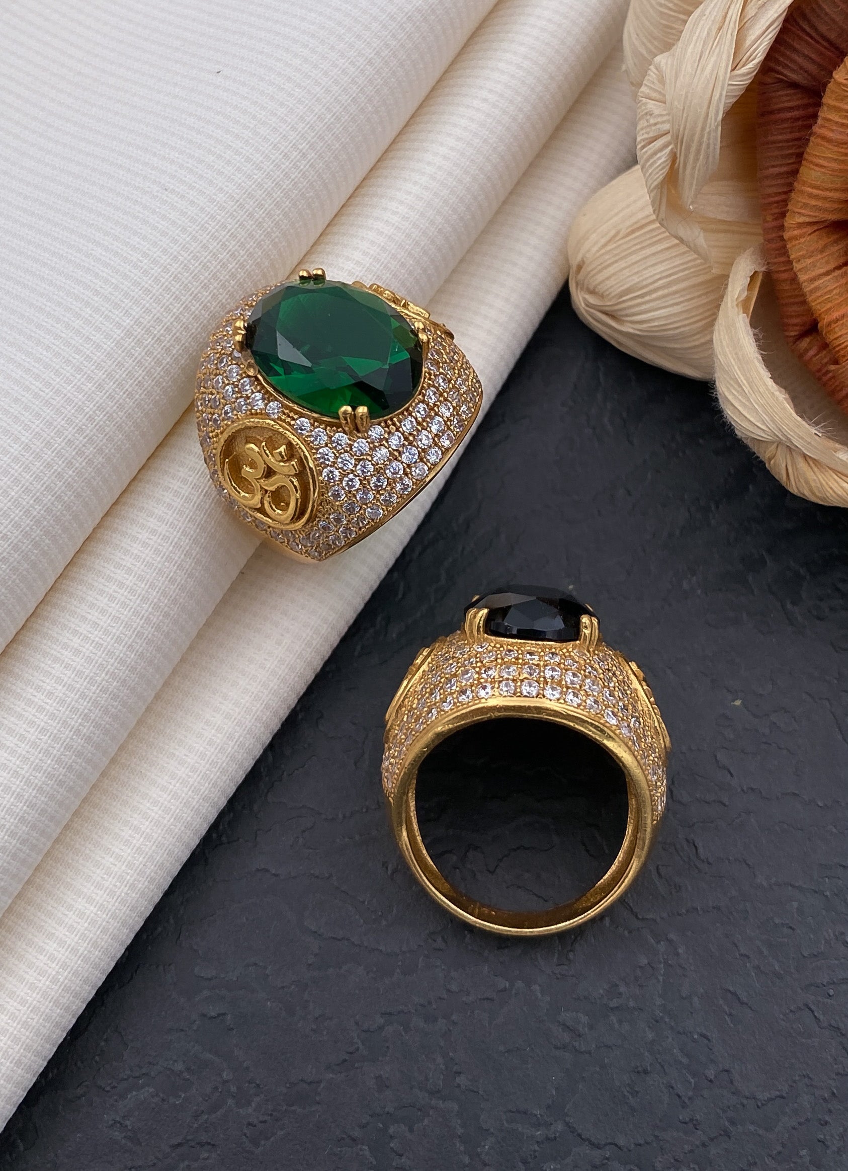 Green stone mens on sale ring