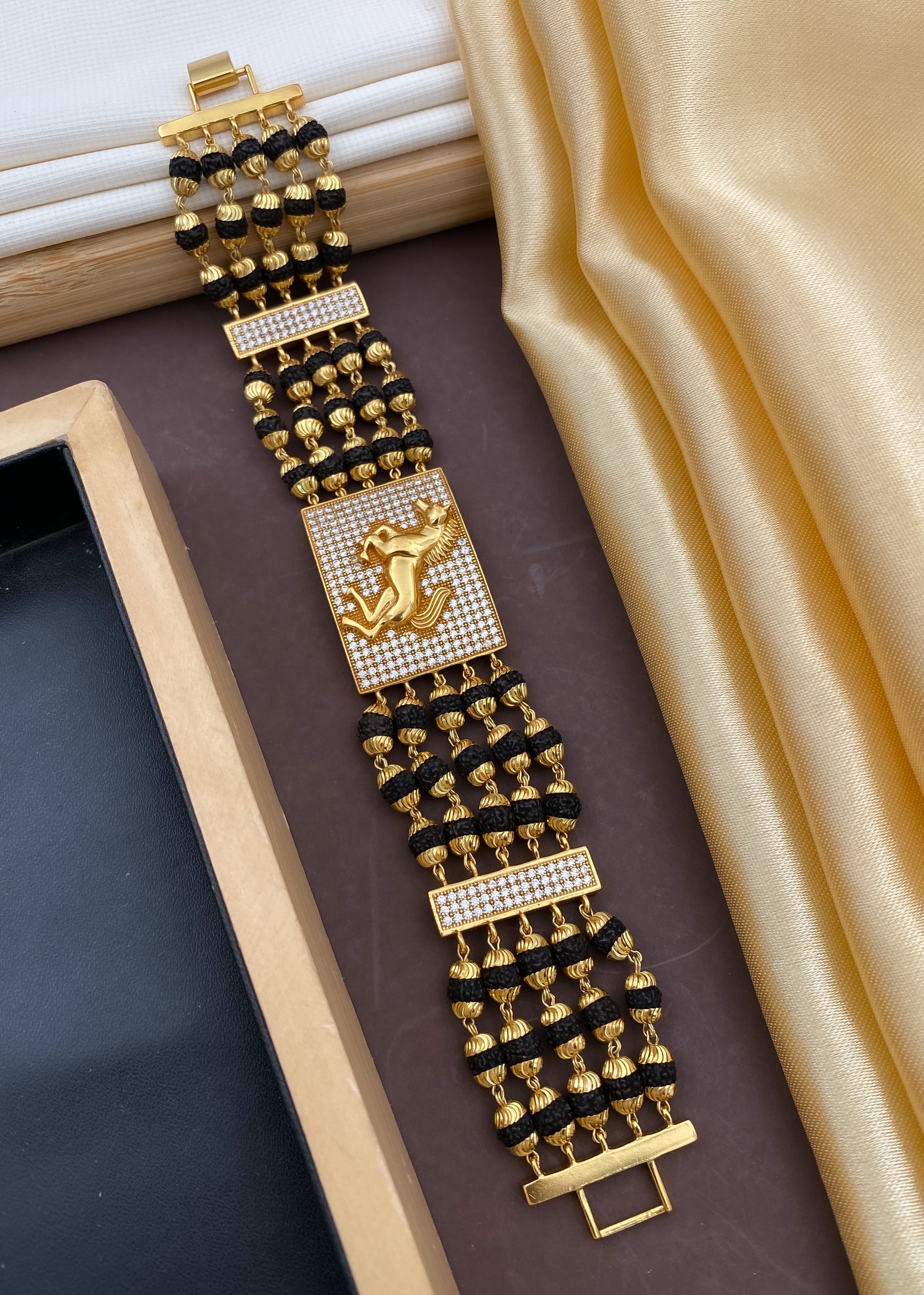 2 Line Artisanal Design Gold Plated Rudraksha Bracelet for Men  Style   Soni Fashion
