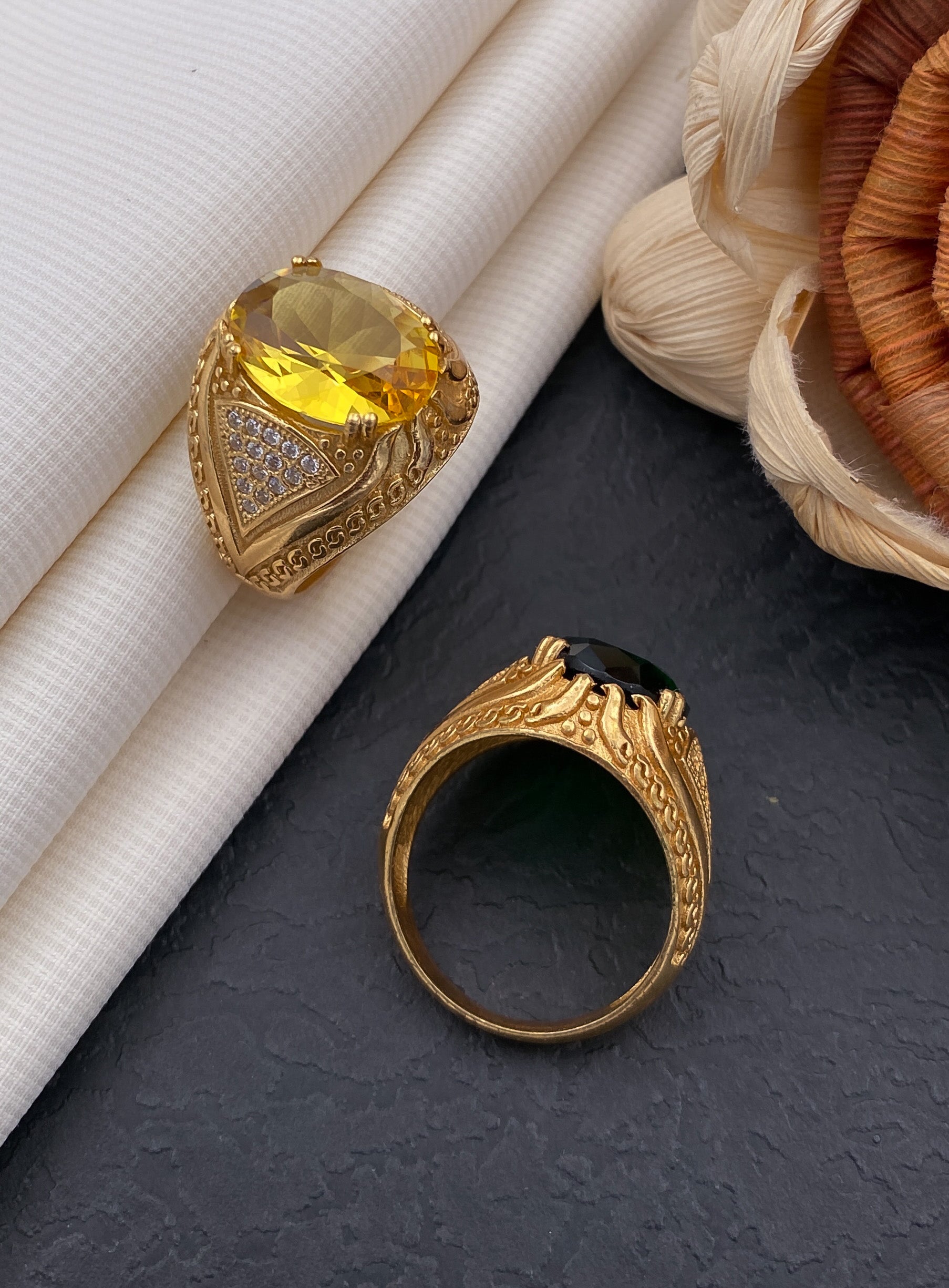 Ovel yellow stone ring diamonds for men