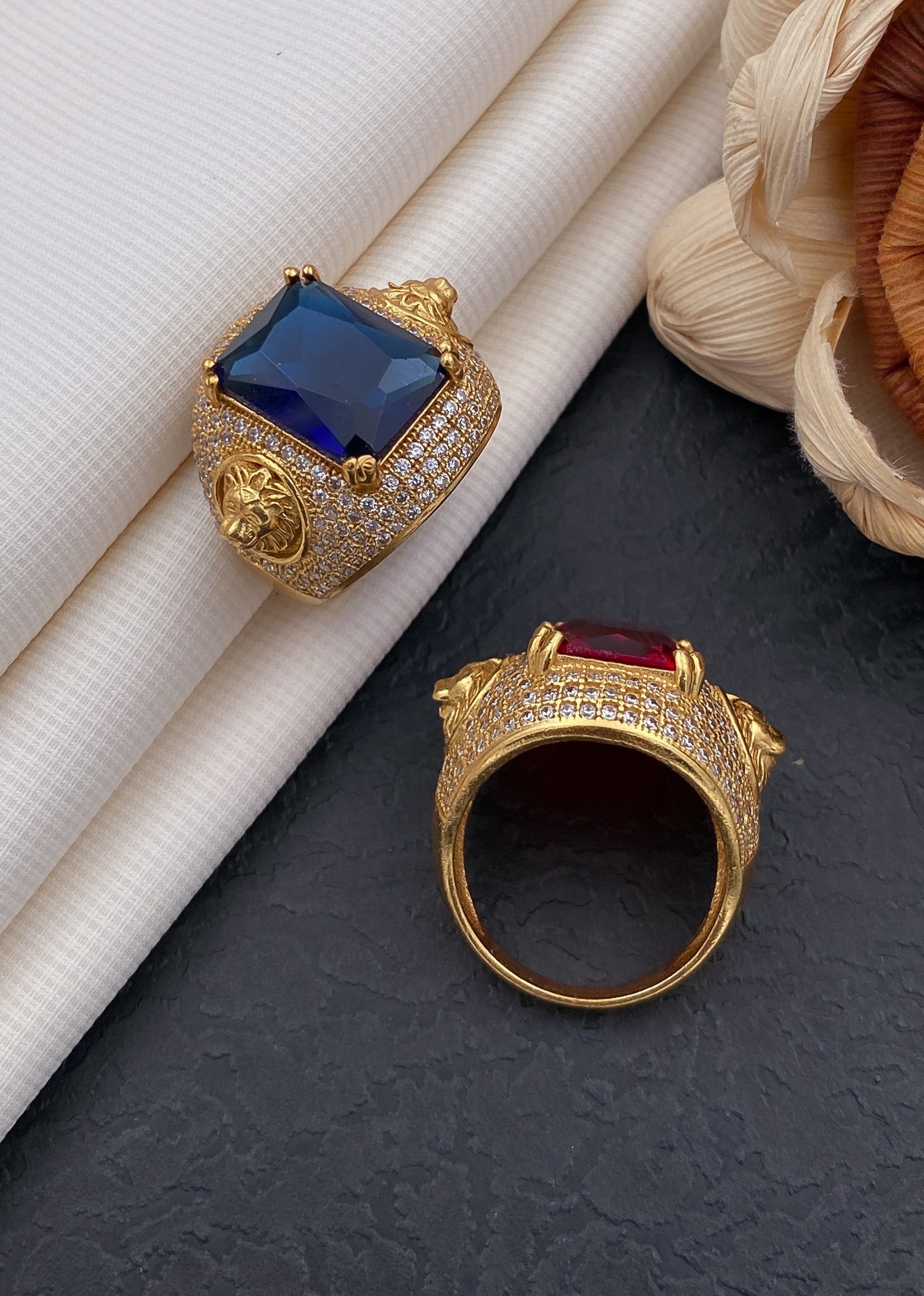 Lion blue stone ring diamonds for men