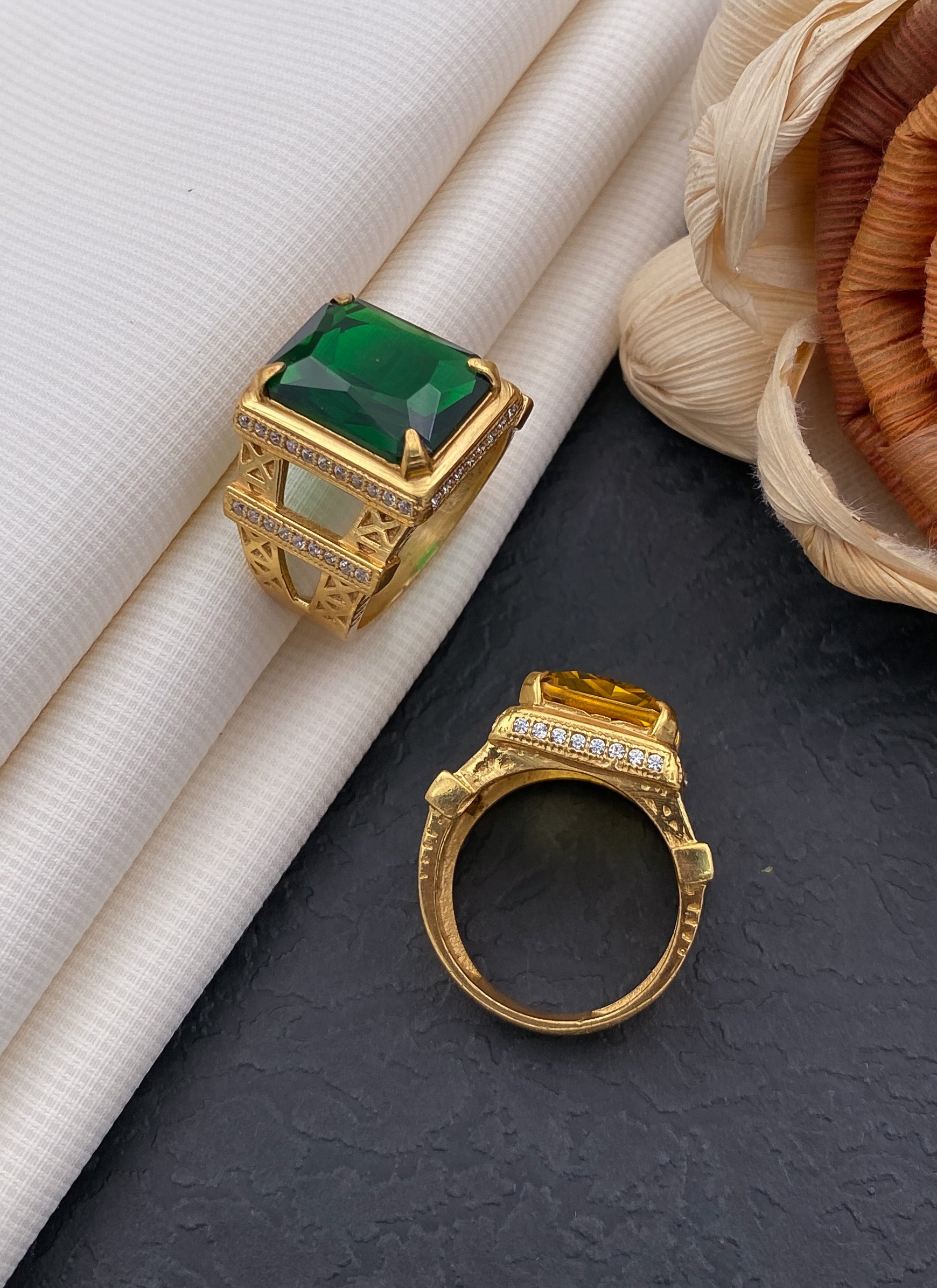 Afill tower bottoms green stone ring diamonds for men